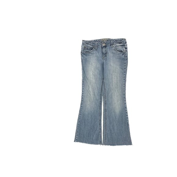 Arizona Distressed Raw Hem Bootcut Women's size 9 Short Medium Blue Denim Jeans - Picture 1 of 4